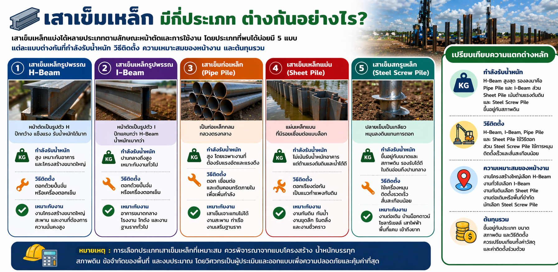 เสาเข็มเหล็ก มีกี่ประเภท ต่างกันยังไง