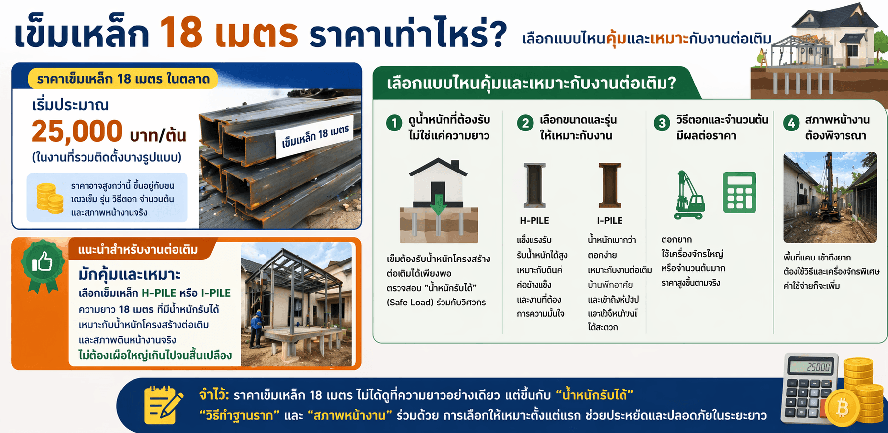 เข็มเหล็ก 18 เมตร ราคาเท่าไหร่ เลือกแบบไหนคุ้มและเหมาะกับงานต่อเติม