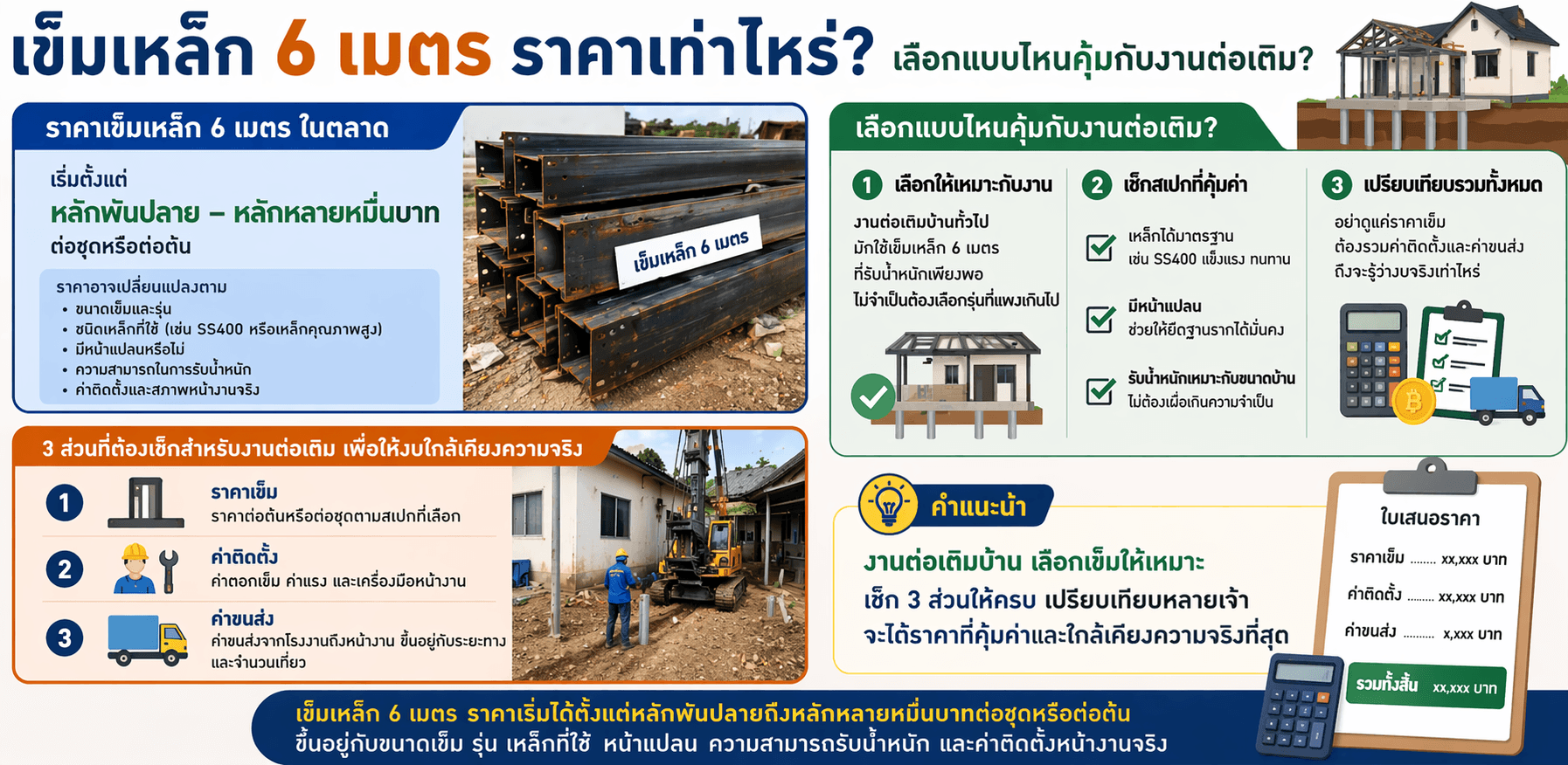 เข็มเหล็ก 6 เมตร ราคาเท่าไหร่ เลือกแบบไหนคุ้มกับงานฐานราก